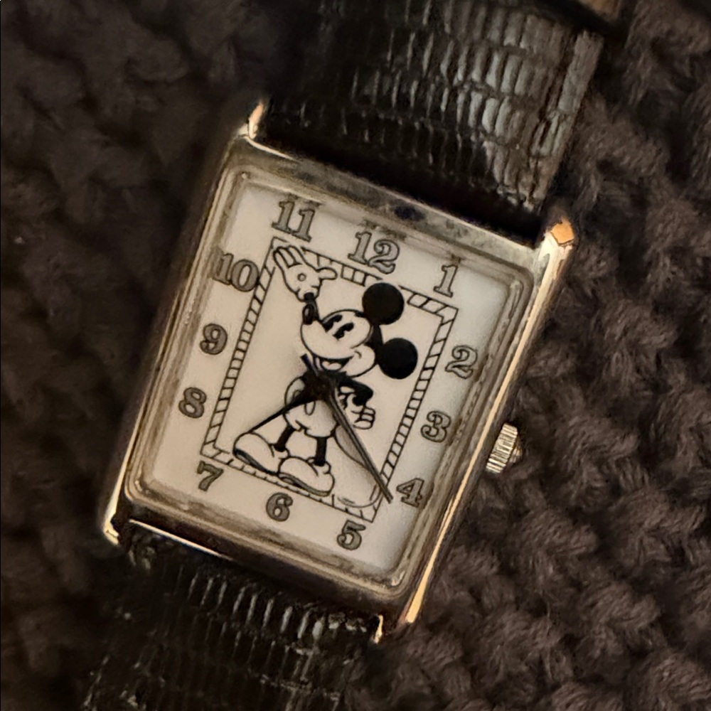 Disney Mickey Mouse Rectangular Watch with Black … - image 1